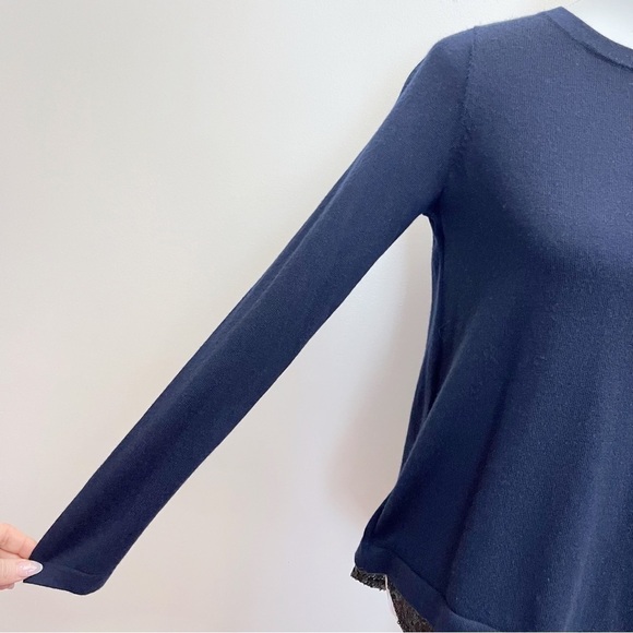 BODEN Navy Blue Merino Wool Open Wrap Lila Sequin Back Jumper Sweater Small - Picture 4 of 10